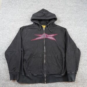 Carpet Company Star Hoodie Mens XL Black Fleece Full Zip Sweatshirt Rhinestone